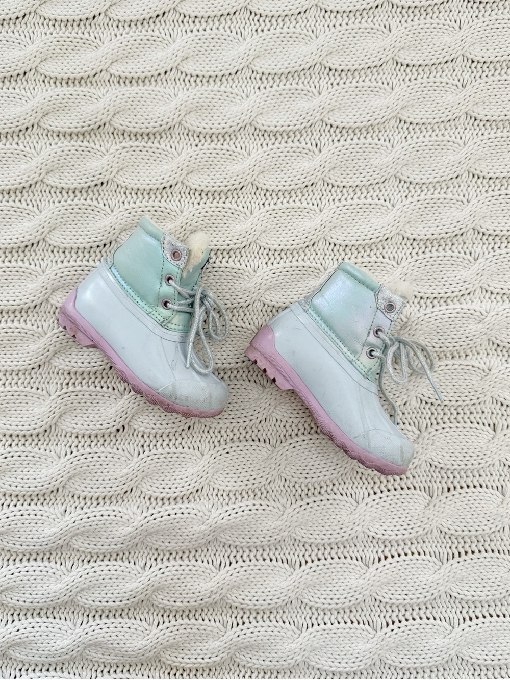 Sperry Kids Mint Green and Pink Lace-Up Ankle Boots